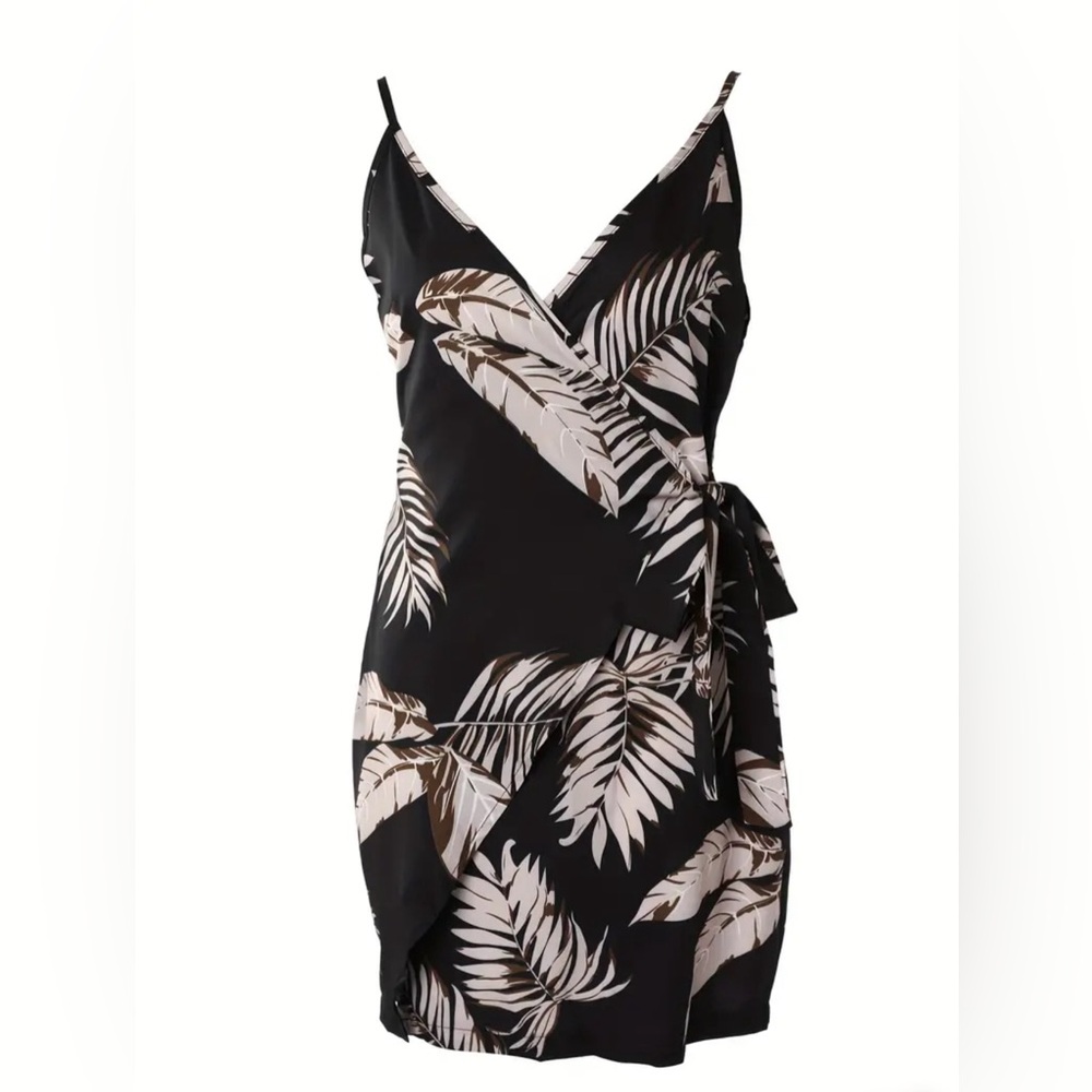 NWOT Chic Me Sexy V-neck Print Wrap Dress Sling Dress Black & Beige M